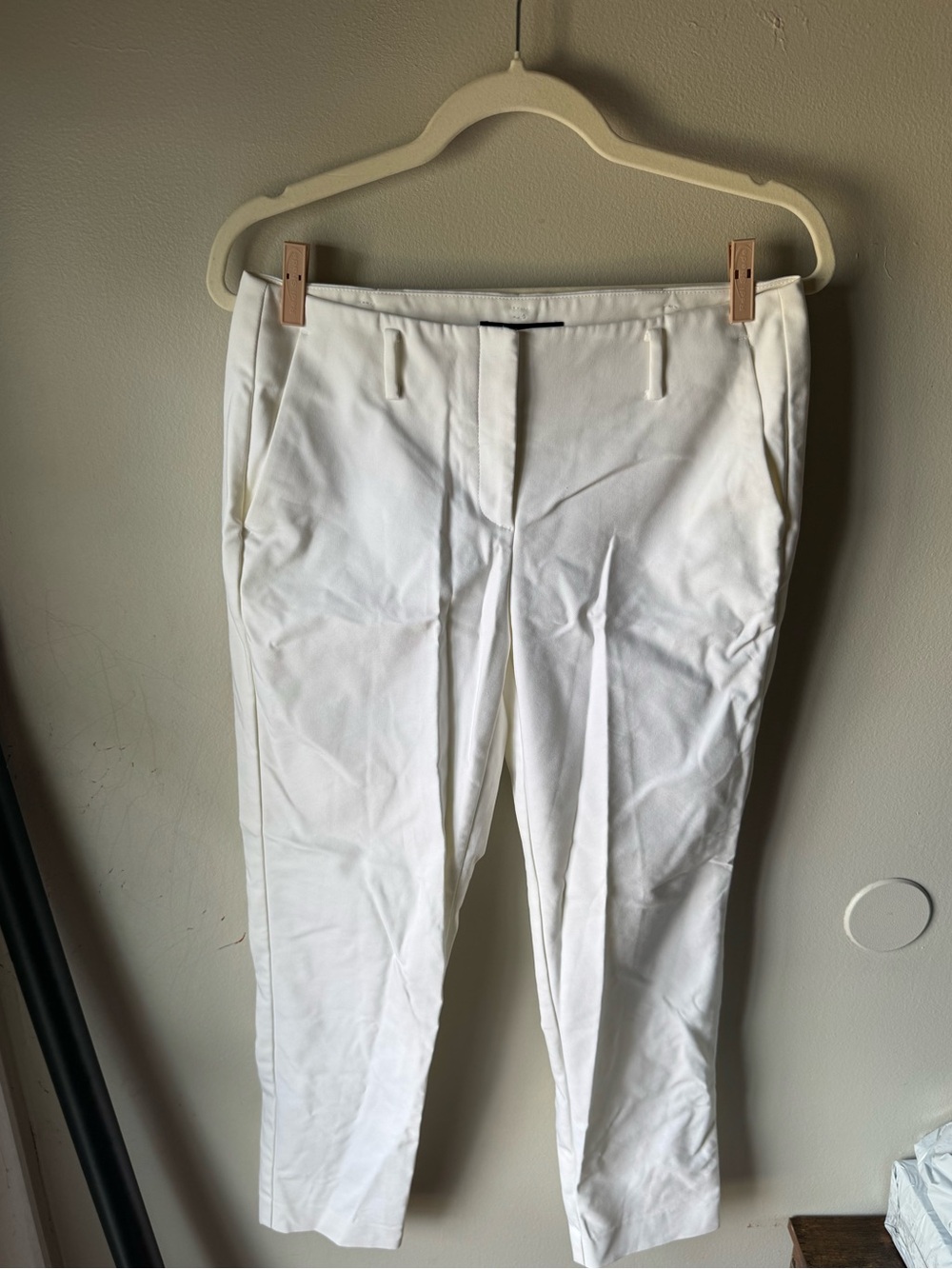 Theory White Stretch Cotton Straight Leg Ankle Dress Pants Trousers Womens